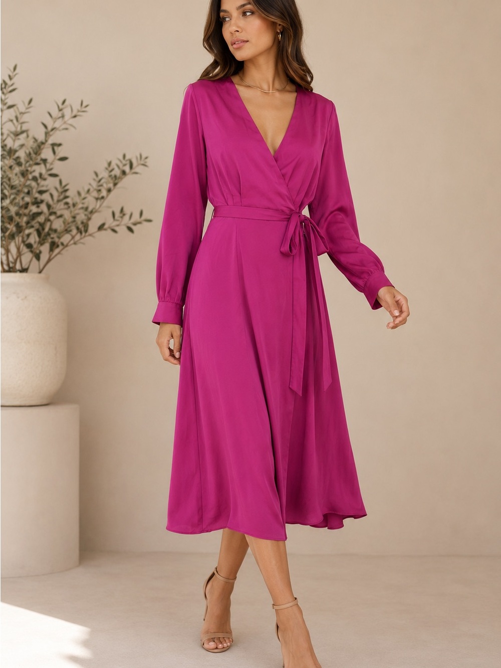 Forever 21 Magenta Wrap Midi Dress - Picture 11 of 11